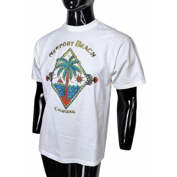 Vintage 80s Newport Beach California Single Stitch Puffy Paint Graphic Tee NOS - Picture 4 of 8